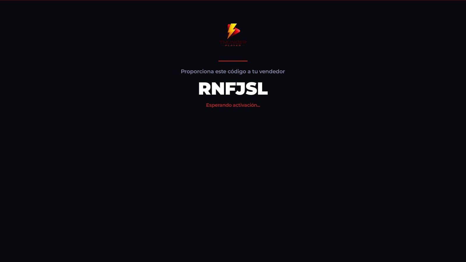 Pantalla de login con código de activación de 6 caracteres RNFJSL