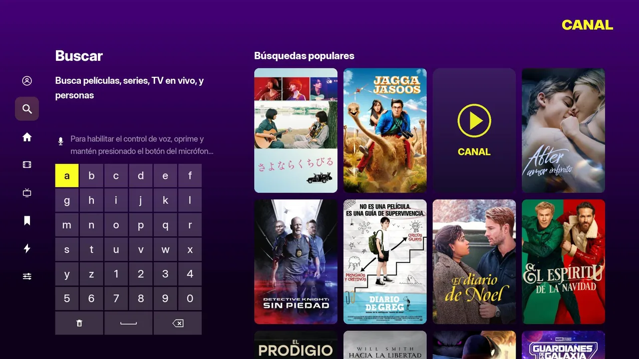 Buscador del canal Roku que cruza películas, series y TV en vivo a la vez
