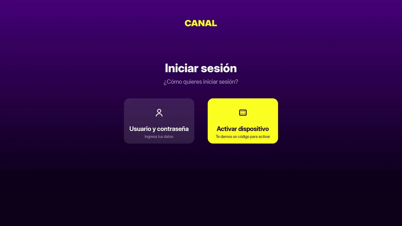 Elección de inicio de sesión en el canal Roku: usuario y contraseña o activar dispositivo