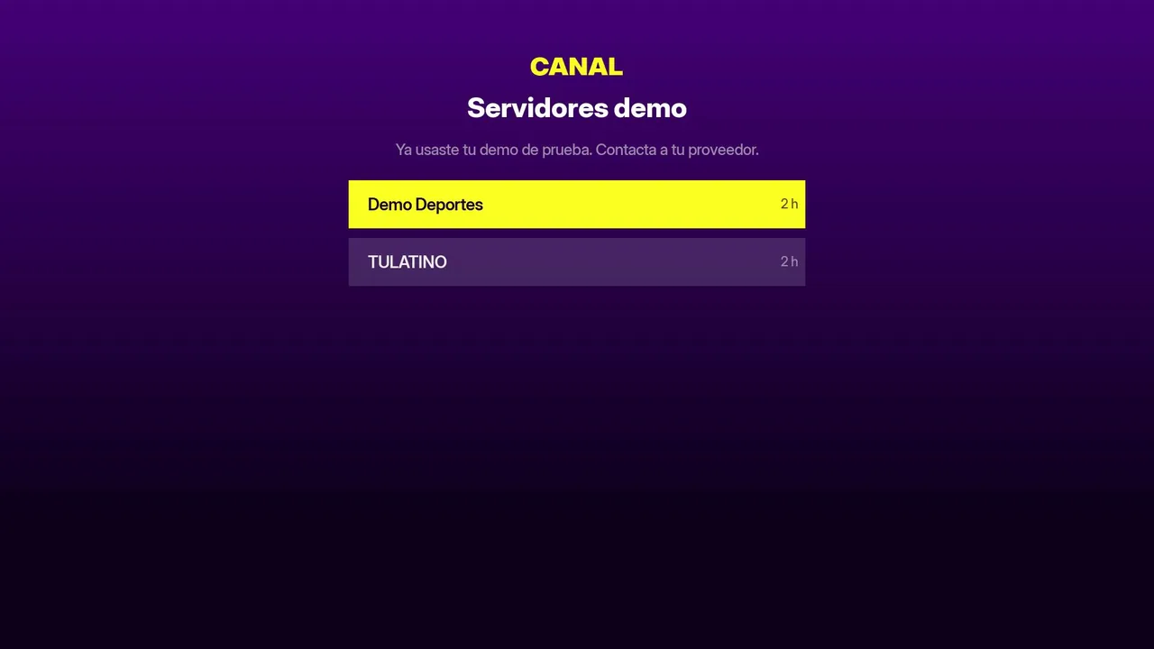 Lista de servidores demo para probar el canal antes de activar